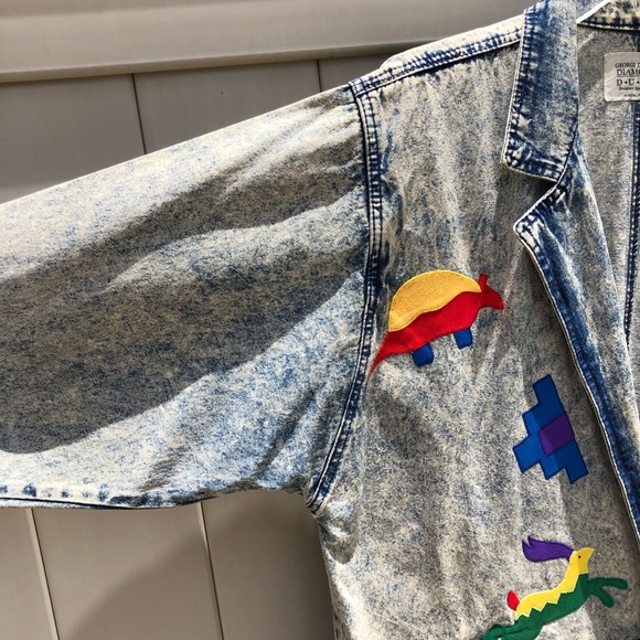 Vintage GEORGI DUWE Jean Coat Sz L Acid Wash Blue Denim Embroidery Duster Jacket - Picture 6 of 6